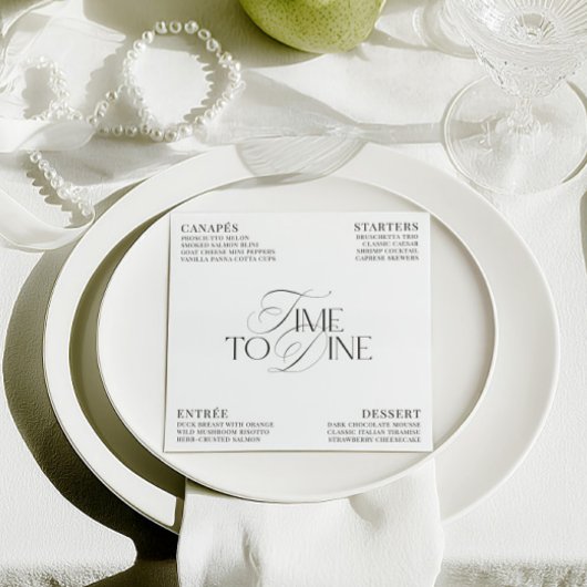 Elegant Black & White Wedding Dinner Menu Card 招待状