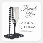 Elegant Black White Wedding Favor Thank You スクエアシール (正面)
