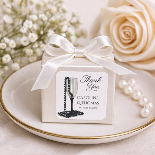 Elegant Black White Wedding Favor Thank You スクエアシール