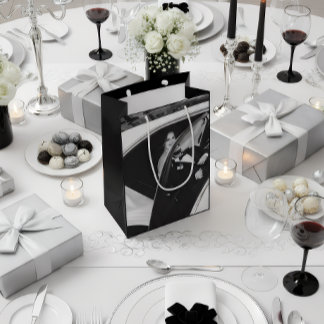 Elegant Black & White Wedding Gift Bag ミディアムペーパーバッグ