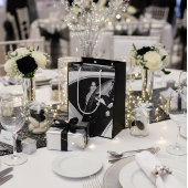 Elegant Black & White Wedding Gift Bag ミディアムペーパーバッグ