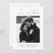 Elegant Black & White Wedding Photo サンキューカード (正面/裏面)