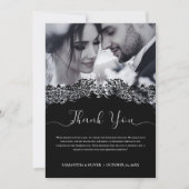 Elegant Black White Wedding Photo Thank You Card サンキューカード (正面)