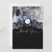 Elegant Black White Wedding Photo Thank You Card サンキューカード (裏面)