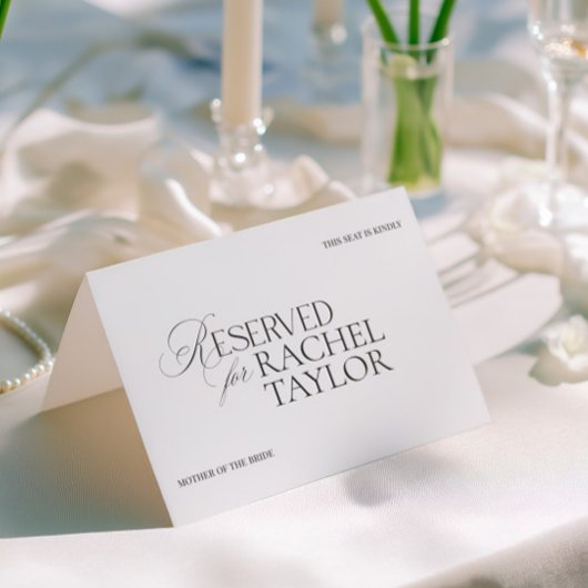 Elegant Black & White Wedding Reserved Place Card カード