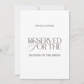 Elegant Black & White Wedding Reserved Seat Sign カード (正面)