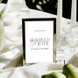 Elegant Black & White Wedding Reserved Seat Sign カード