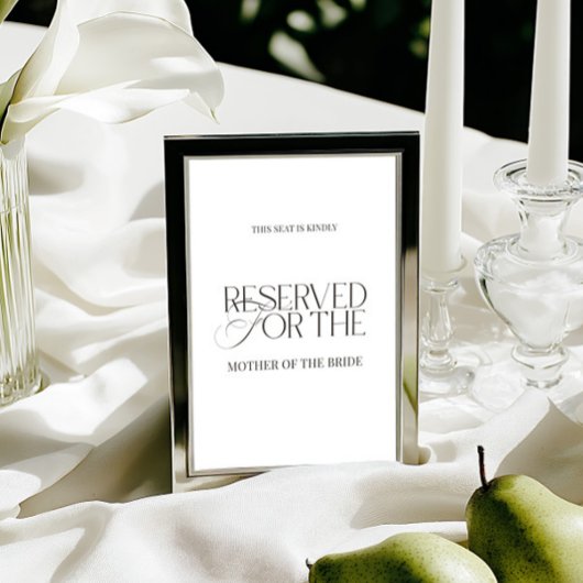 Elegant Black & White Wedding Reserved Seat Sign カード