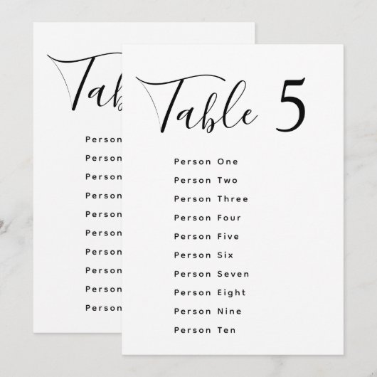 Elegant black & white wedding seating chart cards 招待状 (正面/裏面)