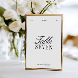 Elegant Black & White Wedding Table Number 招待状
