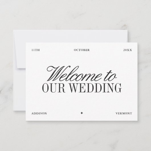 Elegant Black & White Wedding Welcome Card 招待状 (正面)