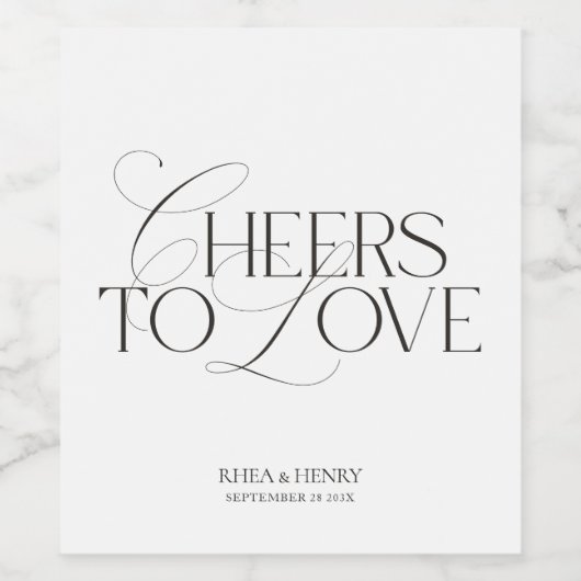 Elegant Black & White Wedding Wine Bottle Label ワインラベル (シングルラベル)