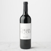 Elegant Black & White Wedding Wine Bottle Label ワインラベル (正面)