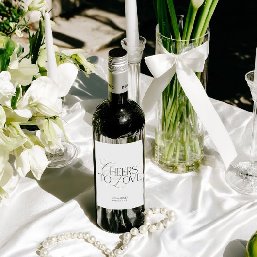 Elegant Black & White Wedding Wine Bottle Label ワインラベル
