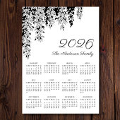 Elegant Black White Weeping Birch Calendar 2026