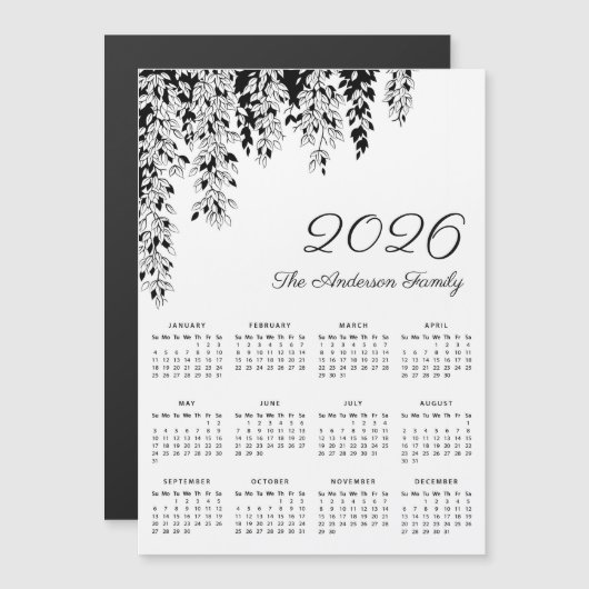 Elegant Black White Weeping Birch Calendar 2026 (正面/裏面)