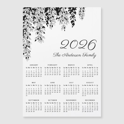 Elegant Black White Weeping Birch Calendar 2026 (正面)