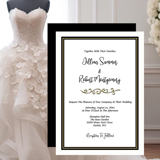 Elegant Black & White With Gold Wedding 招待状