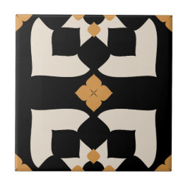 Elegant Black &White Yellow Abstract Floral  タイル