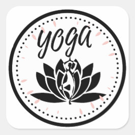Elegant Black & White Yoga Sticker | Lotus Flower スクエアシール