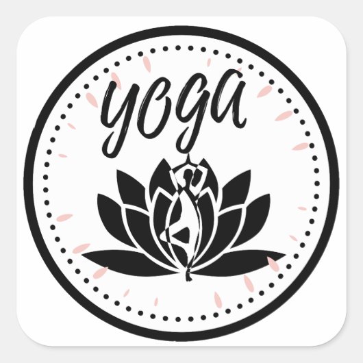 Elegant Black & White Yoga Sticker | Lotus Flower  スクエアシール (正面)