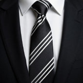 Elegant Black with 3 White Lines ネクタイ