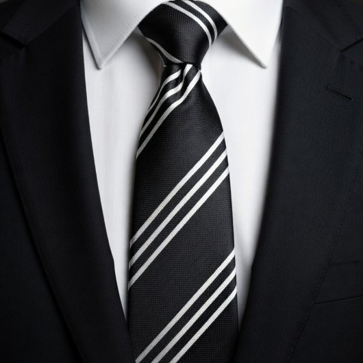 Elegant Black with 3 White Lines ネクタイ