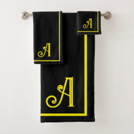 Elegant  black &yellow Monogram   バスタオルセット
