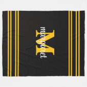 Elegant black &yellow white monogram name フリースブランケット (正面(横))