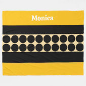 Elegant black & yellowpolka dots monogram name フリースブランケット (正面(横))
