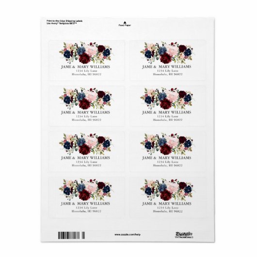 Elegant Bloom Blush Burgundy Navy Roses H2 ラベル (フルシート)