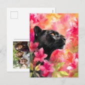 Elegant Blooming Floral Wild Black Panther シーズンポストカード (正面/裏面)