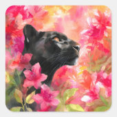 Elegant Blooming Floral Wild Black Panther スクエアシール (正面)