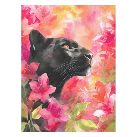Elegant Blooming Floral Wild Black Panther テーブルクロス (正面)