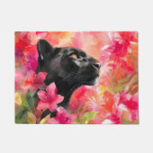 Elegant Blooming Floral Wild Black Panther ドアマット (正面)