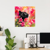 Elegant Blooming Floral Wild Black Panther ポスター (ホームオフィス)
