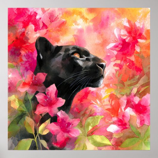 Elegant Blooming Floral Wild Black Panther ポスター (正面)
