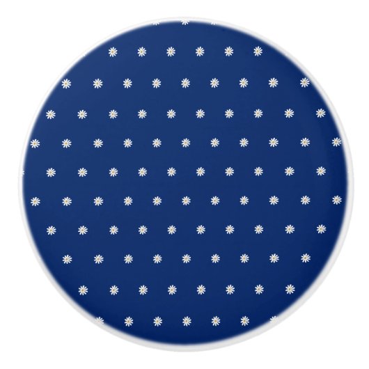 Elegant Blooming Flower Pattern on Navy Blue セラミックノブ (正面)