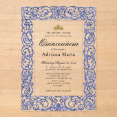 Elegant Blue 15th Birthday Quinceanera アクリル招待状 (正面)