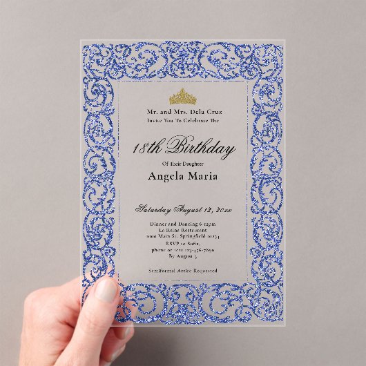 Elegant Blue 18th Birthday Debut アクリル招待状 (インサイチュ (ポータブル))