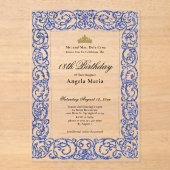 Elegant Blue 18th Birthday Debut アクリル招待状 (正面)