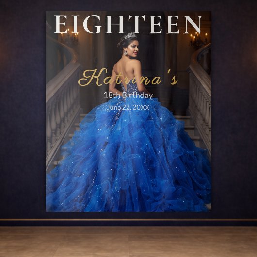 Elegant Blue 18th Birthday Photo Backdrop タペストリー