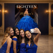 Elegant Blue 18th Birthday Photo Backdrop タペストリー