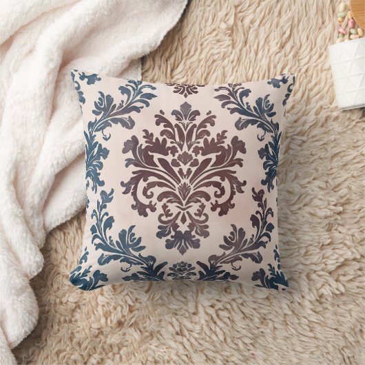 Elegant Blue and Burgundy Damask Pattern クッション (ブランケット)