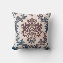 Elegant Blue and Burgundy Damask Pattern クッション