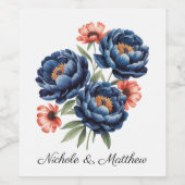 Elegant Blue and Burnt Orange Floral Wedding ワインラベル (シングルラベル)