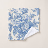 Elegant Blue and Cream Floral Toile de Jouy バスタオルセット (ウォッシュタオル)