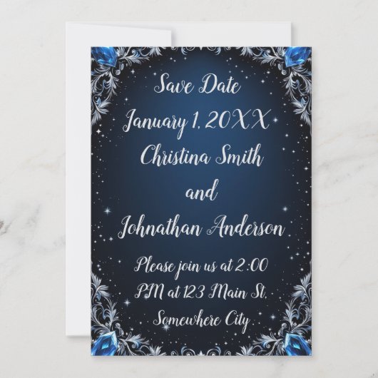 Elegant Blue and Crystal Design Wedding Invitation 招待状 (正面)