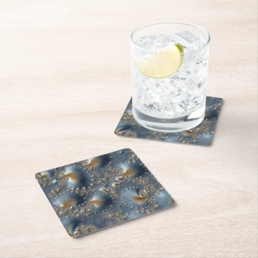 Elegant Blue and Gold Abstract Cardboard Coasters スクエアペーパーコースター (インサイチュ)