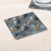 Elegant Blue and Gold Abstract Cardboard Coasters スクエアペーパーコースター (アングル)